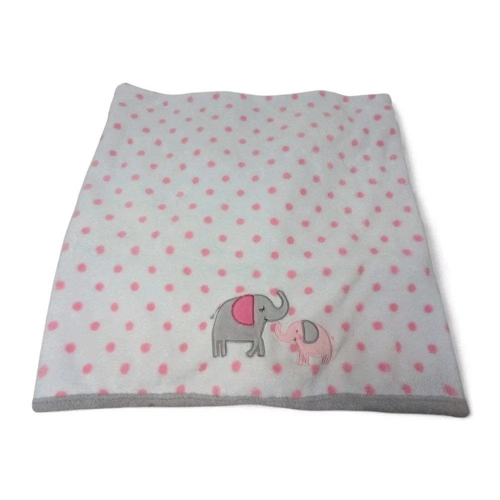Parents choice Baby blanket pink dots elephants gray trim Walmart